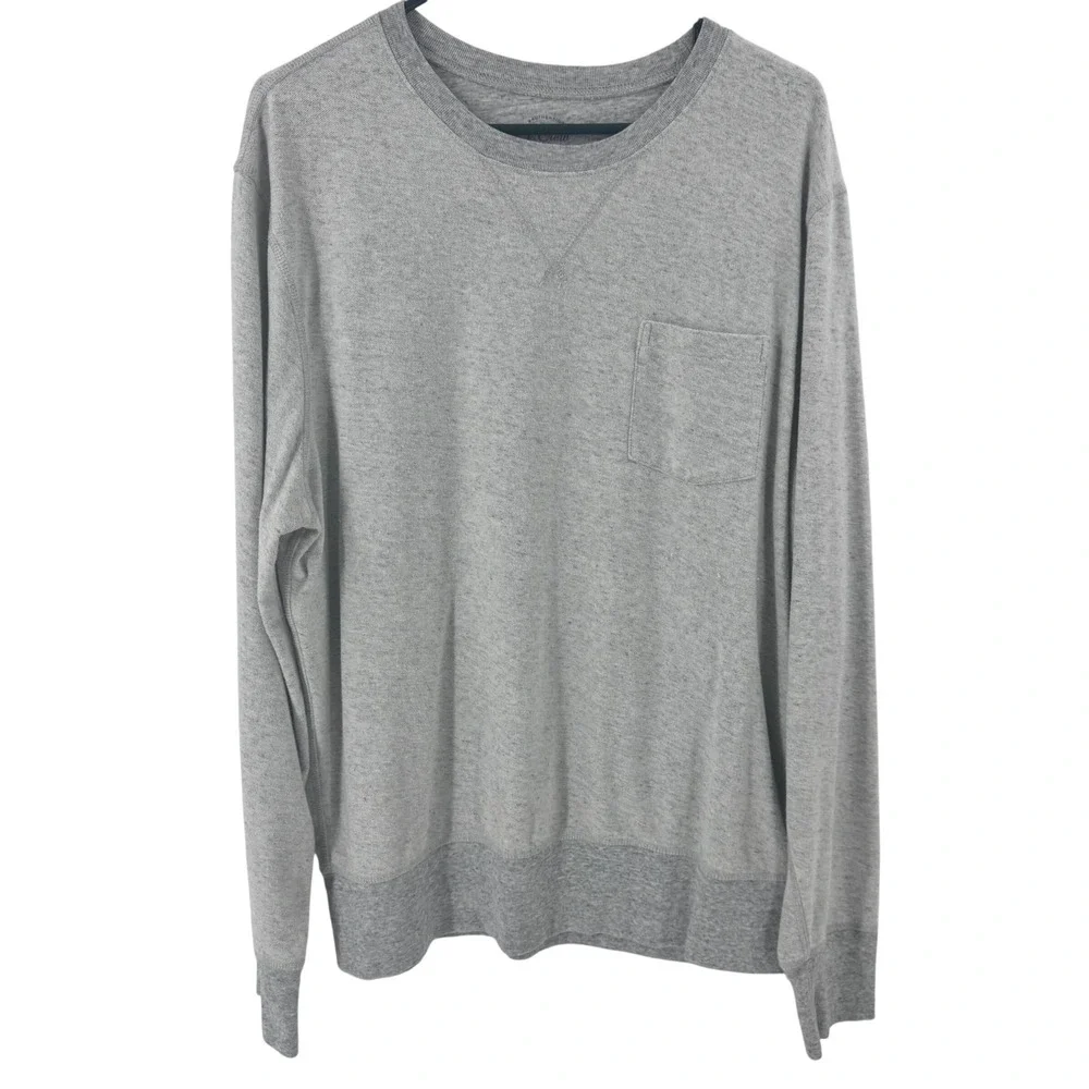 J Crew Mens Gray Long Sleeve Crewneck Sweatshirt‎ Pocket XL